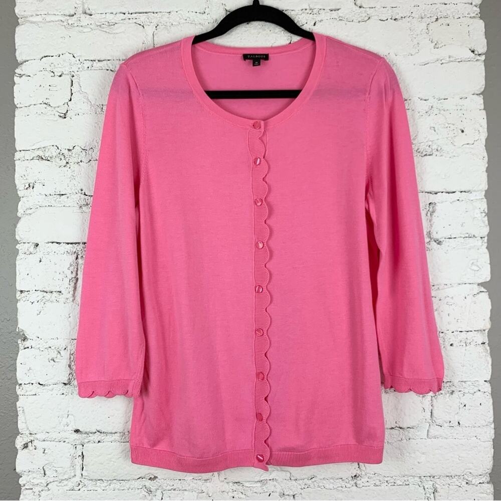 Talbots Charming Pink Button Down Scallop Edge Cardigan Sweater Bubblegum M